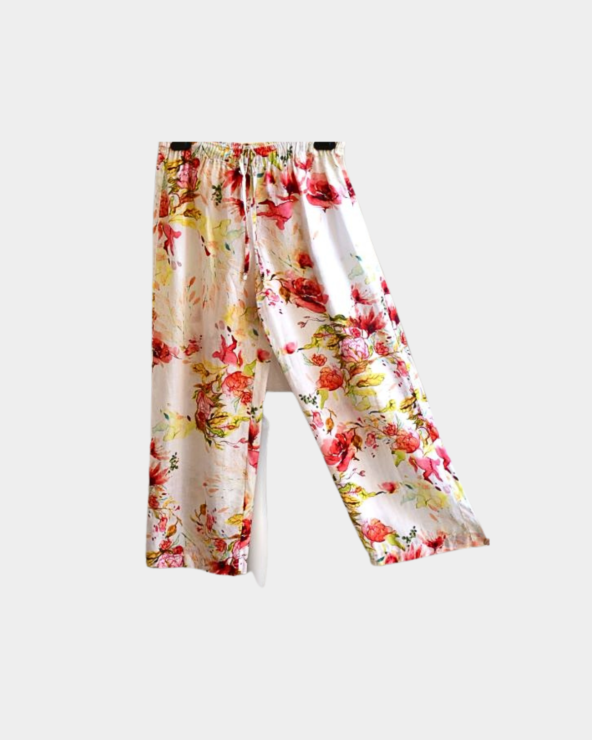 pre owned 120% Lino Linen Summer Floral Wide Leg Trousers