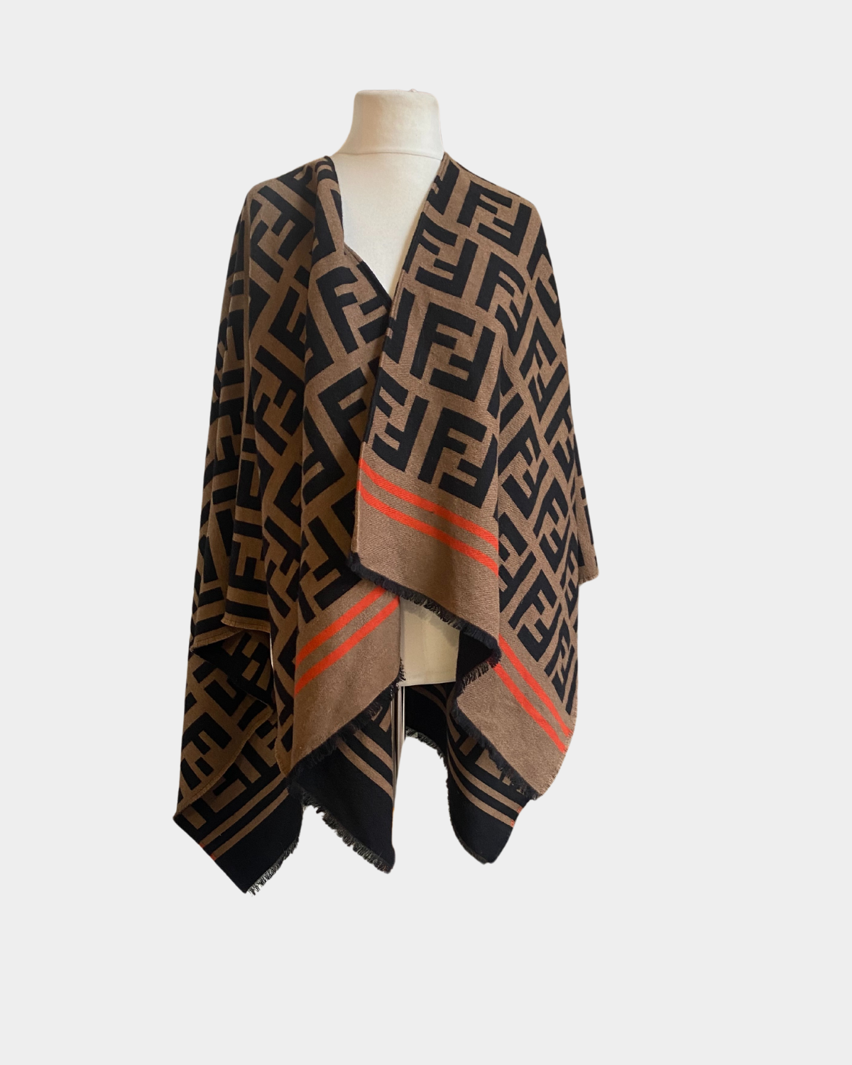 pre owned Fendi Wool and Silk FF Monogram Poncho
