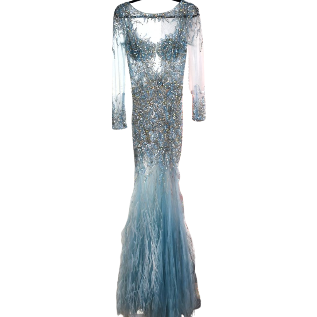 preloved Jovani Light Blue Sheer Sequinned Evening Dress