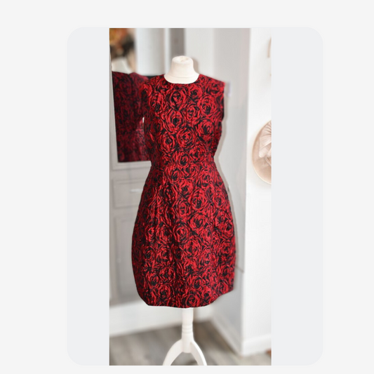 Pre owned Carolina Herrera Floral Red Jacquard Dress