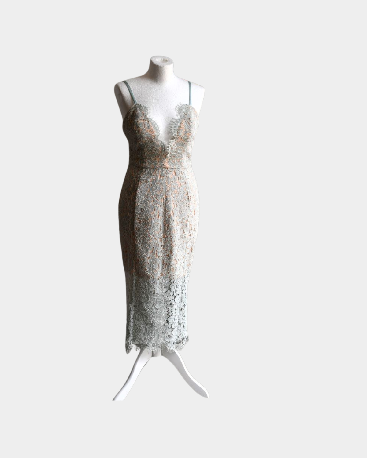House of London Nude Duck Eggshell Lace Overlay Midi Dress (M)