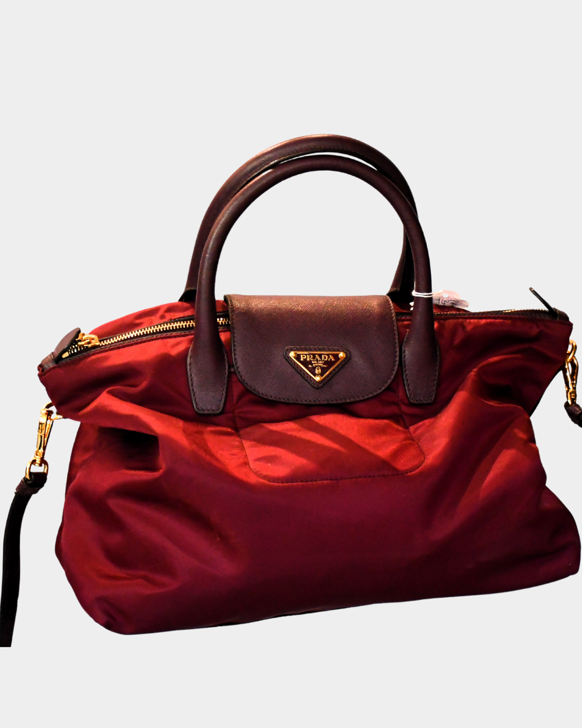 Prada Tessuton Burgundy Nylon and Saffiano Leather Bag