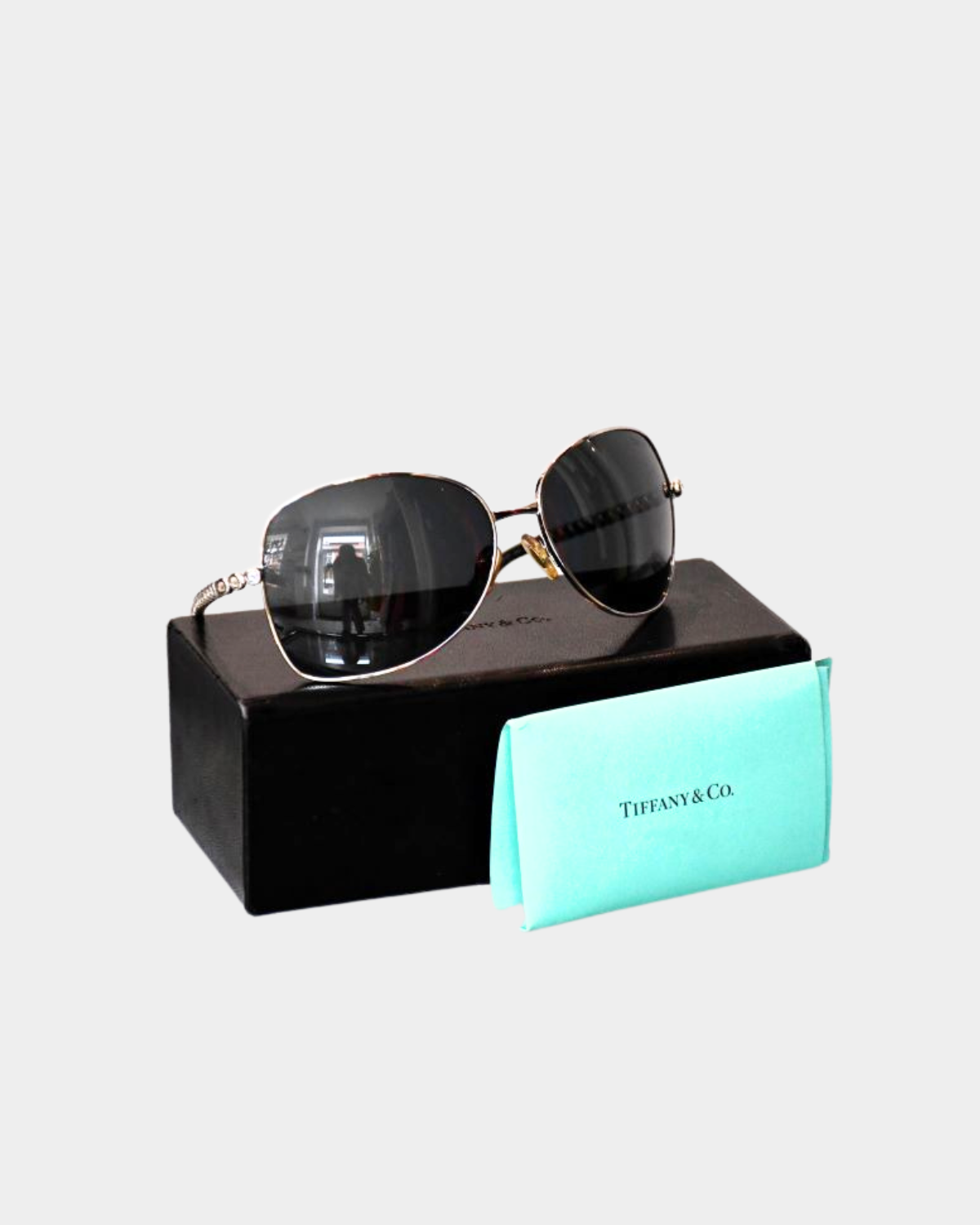 pre owned Tiffany Blue Black Lens Butterfly Sunglasses with box and cards
