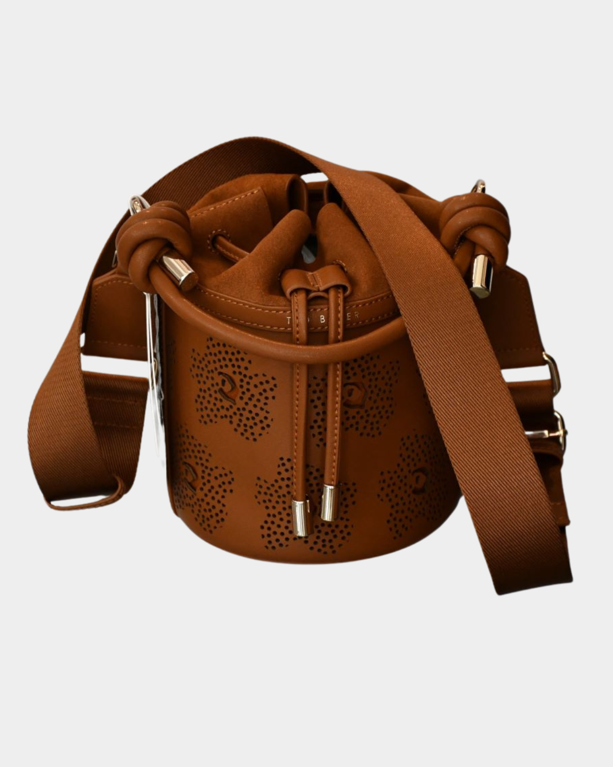 preowned Ted Baker Laser Cut Out Brown Suede Bucket Bag