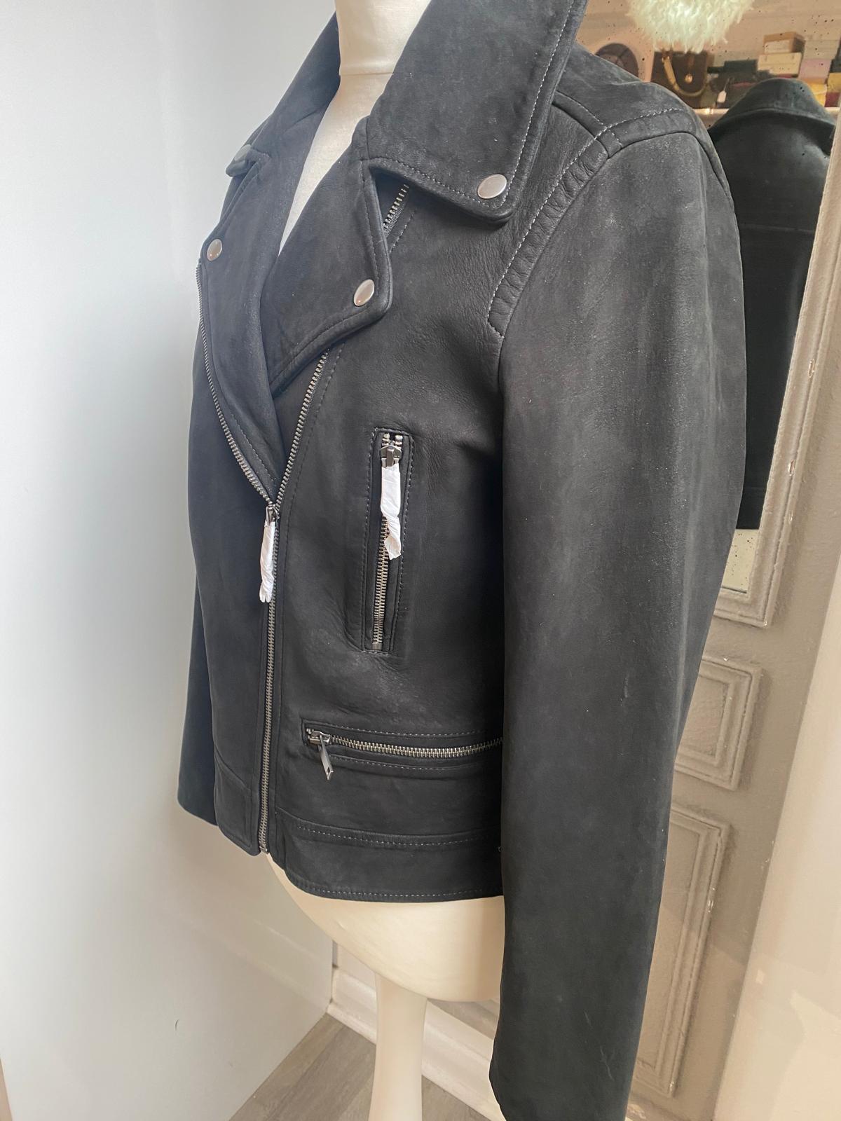 side of preowned unused John Lewis Classic Black  Leather Jacket 