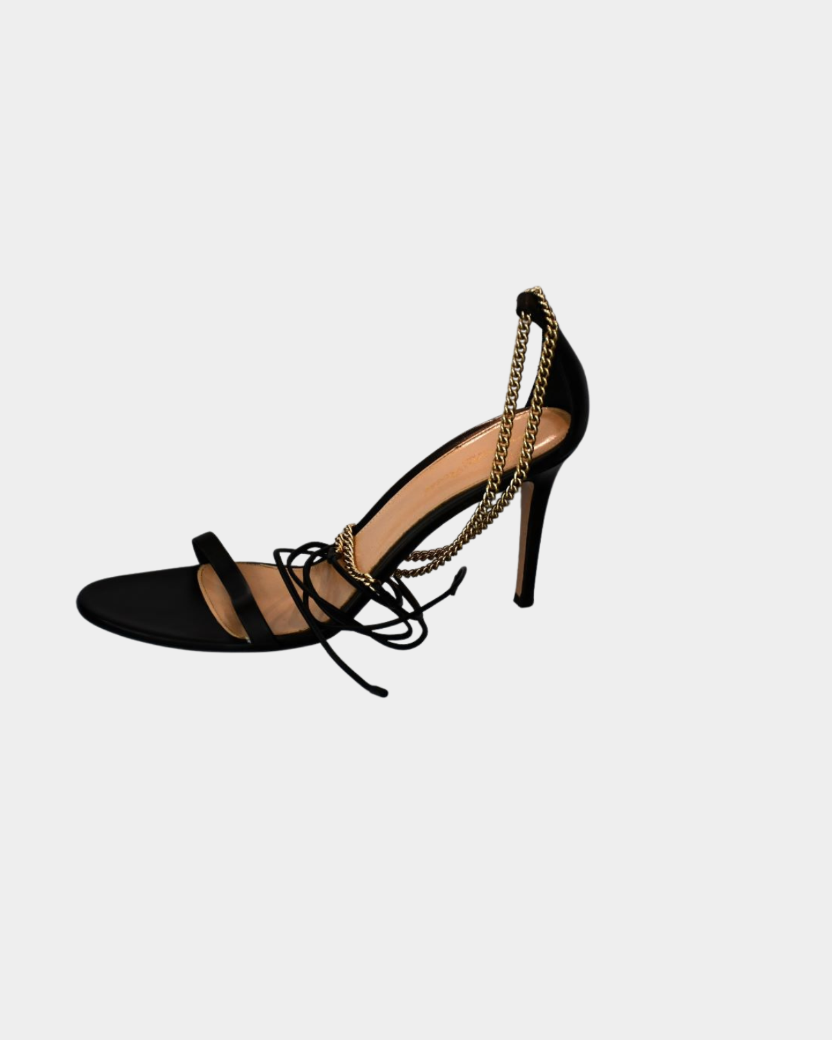 pre owned Granvito Rossi Kira 85 Black Leather Ankletie Sandals
