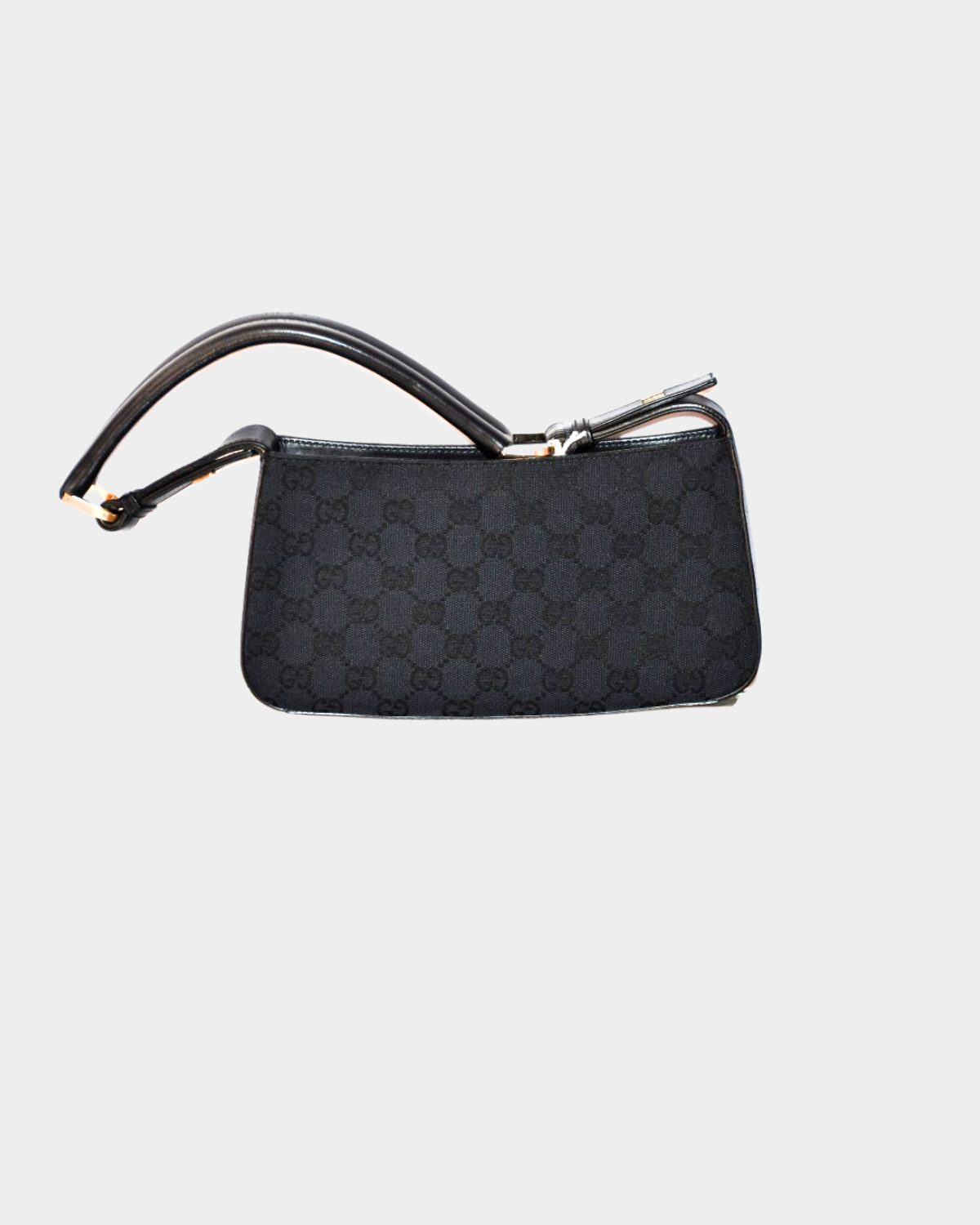 pre owned Gucci Black GG Monogram Canvas Leather Trim Shoulder Baguette
