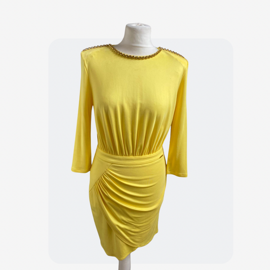 preowned Elisabeth Franchi Yellow Draped Embellished Dress