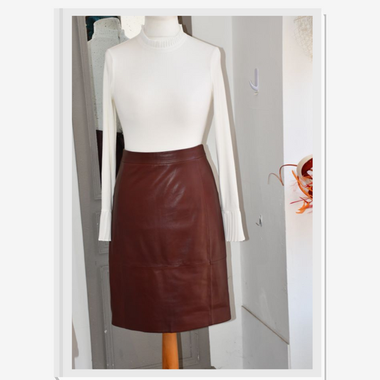 preloved Reiss brown leather skirt