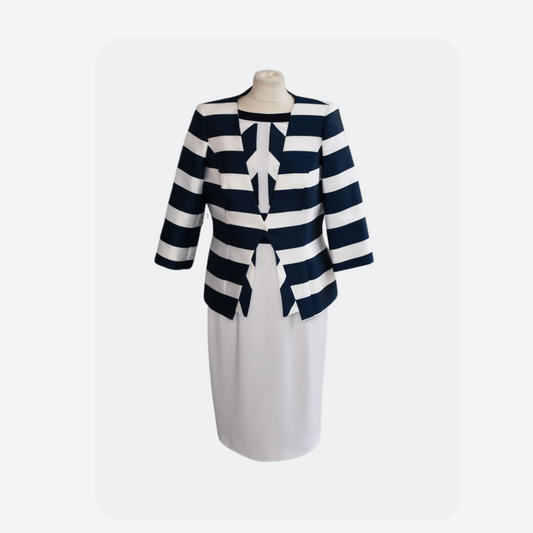 Pre owned Carla Ruiz Two Piece Dress and Jacket white navy