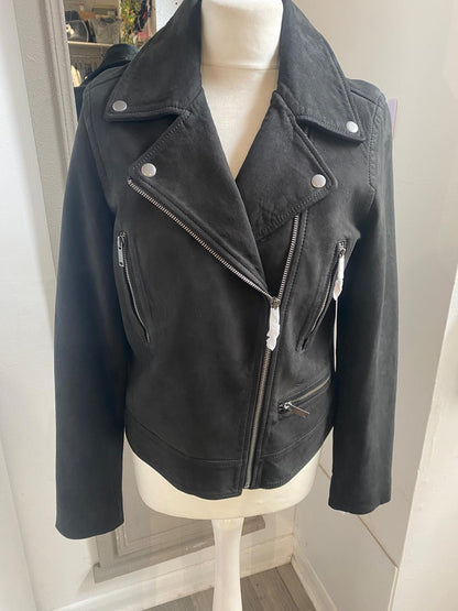front of lapels zips studs of John Lewis Classic Black  Leather Jacket 