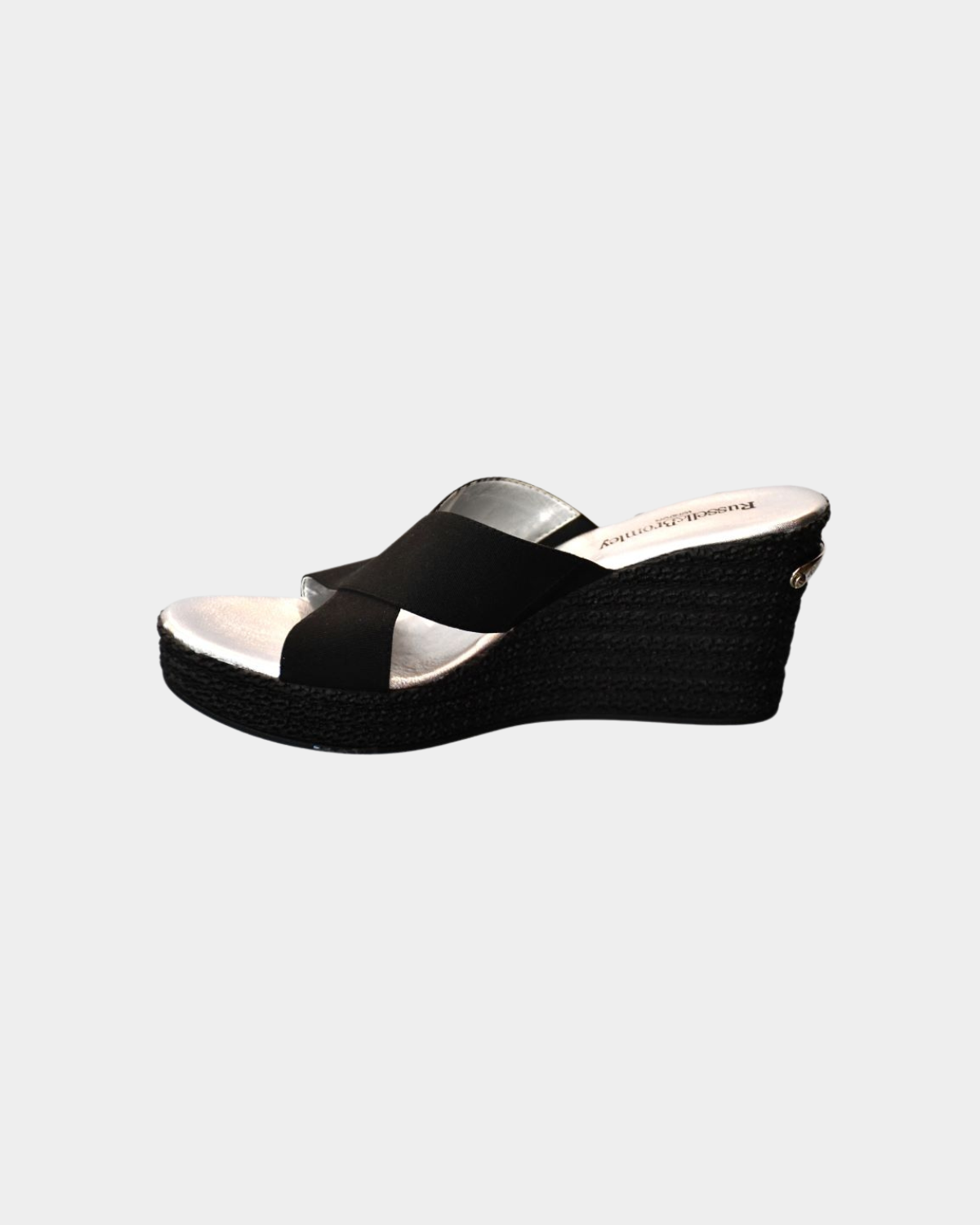 preloved Russell & Bromley Black Cross Strap Wedge Mules