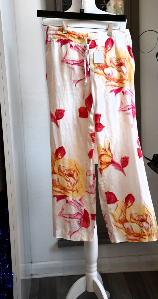 preloved Mac Floral Wide Leg Linen Trousers