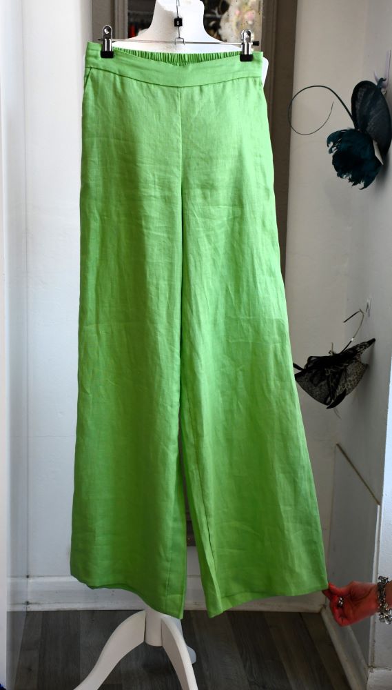 preloved Mint Velvet Green Linen Wide Leg Trousers