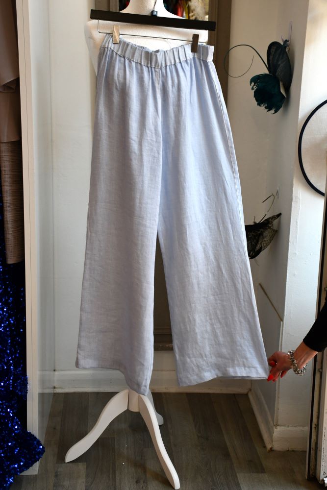 120% Lino Pale Blue Linen Wide Leg Trousers (8)