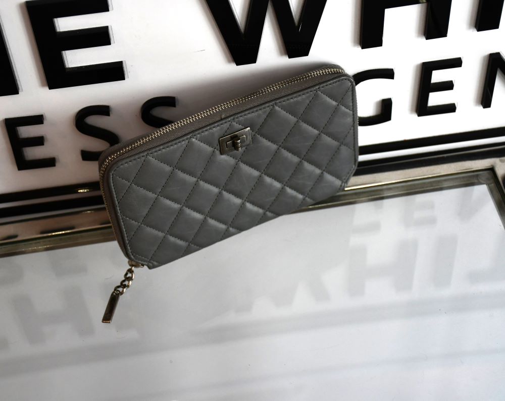 Chanel Grey Lambskin Quilted Purse