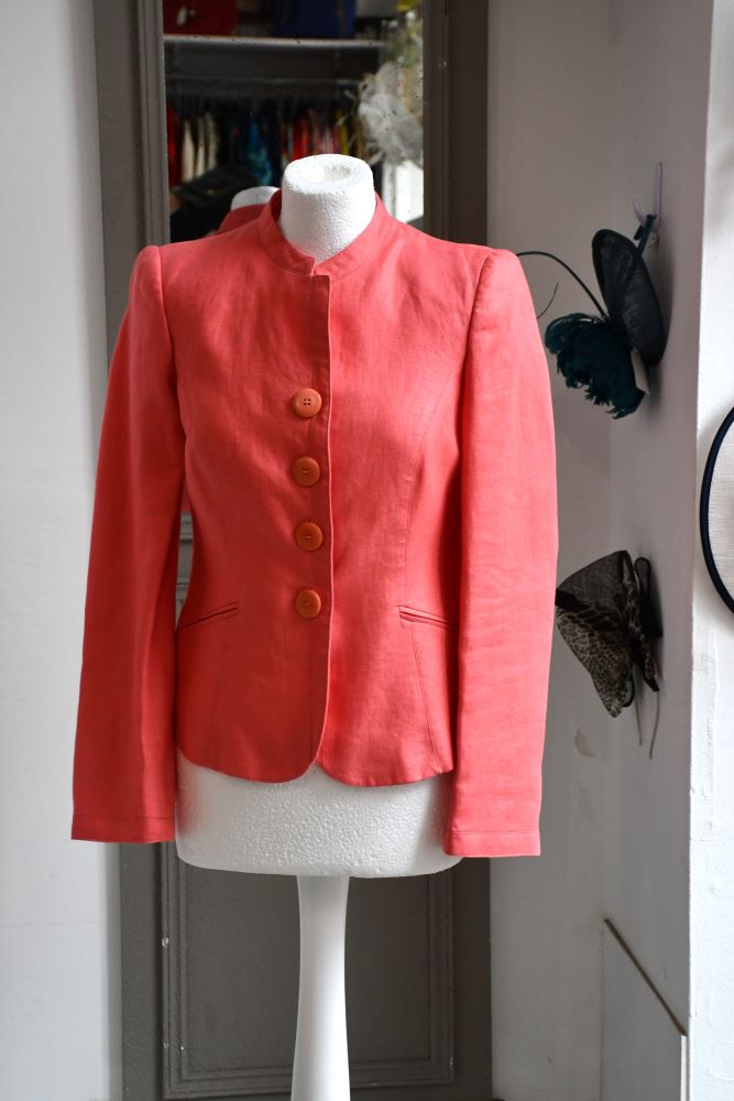 preloved Armani coral Pink Linen Fitted Scalloped Jacket