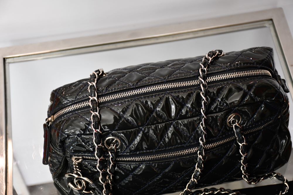 Chanel Mademoiselle Navy Blue Patent Leather Bag