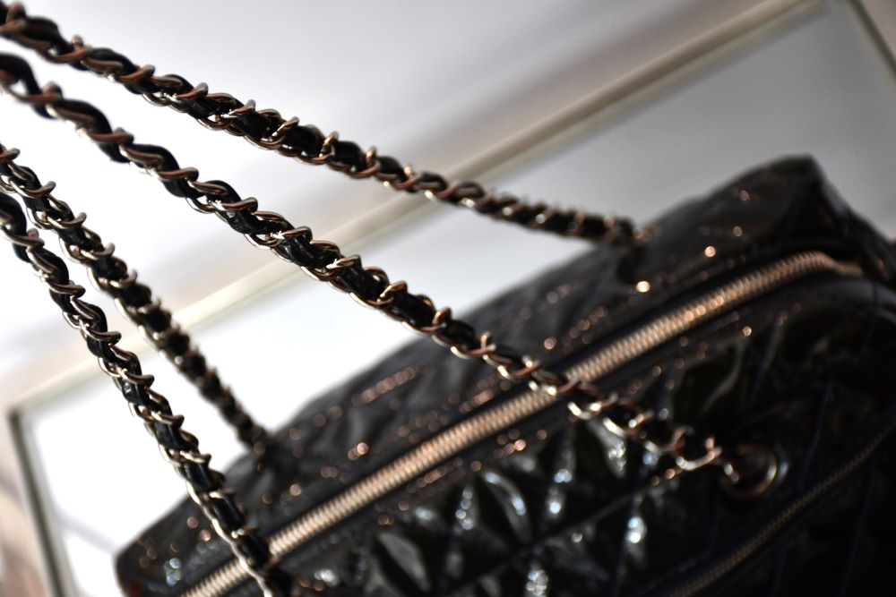 Chanel Mademoiselle Navy Blue Patent Leather Bag