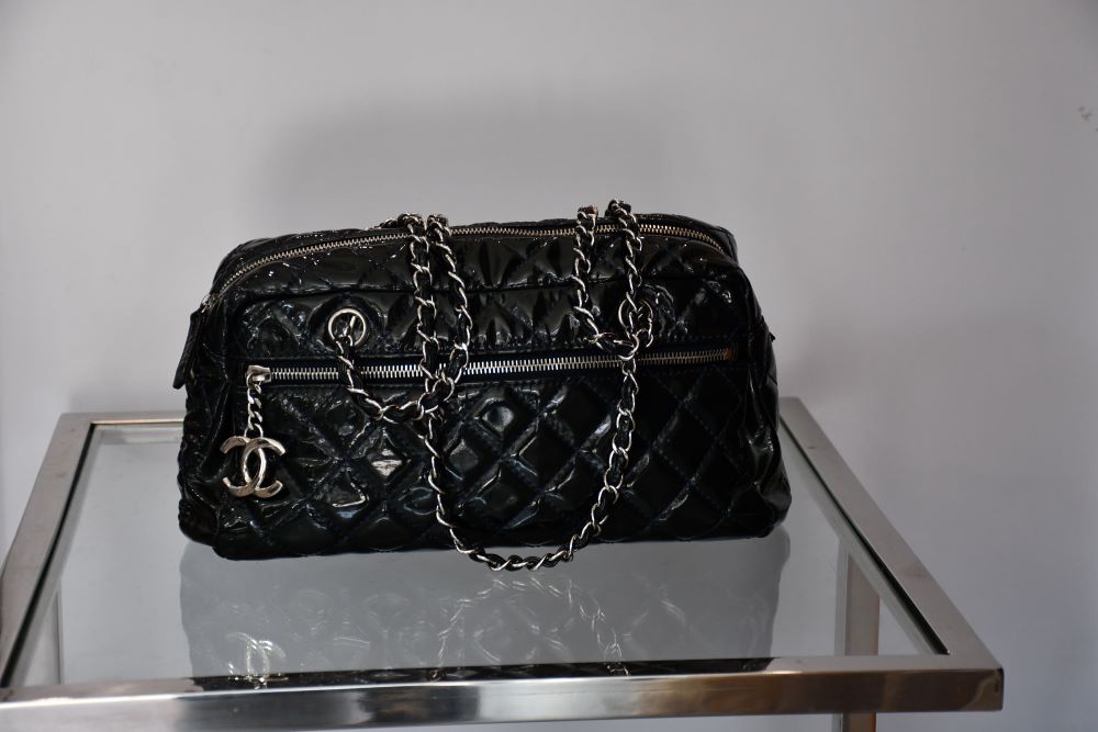 Chanel Mademoiselle Navy Blue Patent Leather Bag
