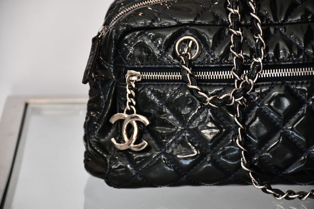Chanel Mademoiselle Navy Blue Patent Leather Bag