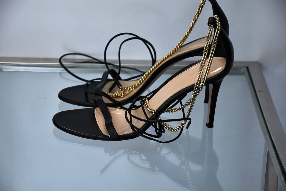 Granvito Rossi Kira 85 Black Leather Ankle tie Sandals (41)