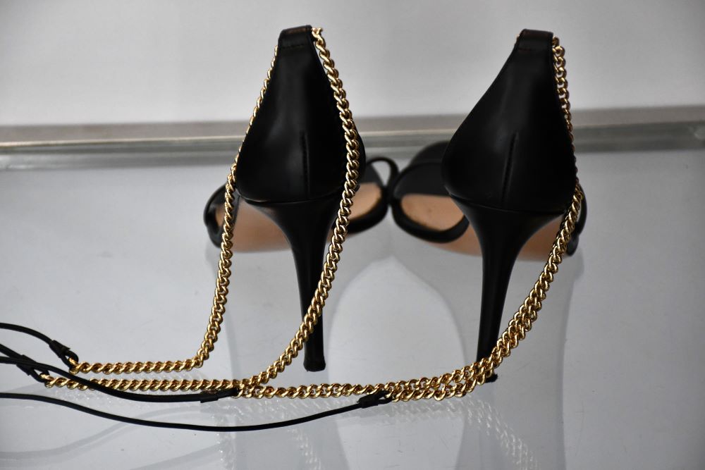 Granvito Rossi Kira 85 Black Leather Ankle tie Sandals (41)