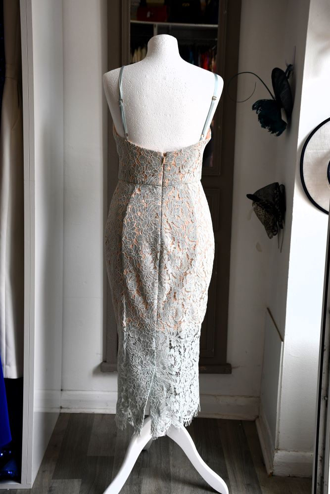 House of London Nude Duck Eggshell Lace Overlay Midi Dress (M)