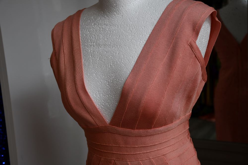 Herve Leger Peach Blush Bodycon Dress (L)