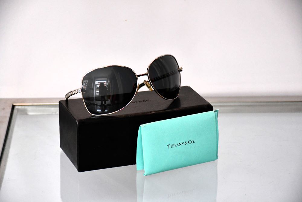 preloved Tiffany Blue Black Lens Butterfly Sunglasses on box