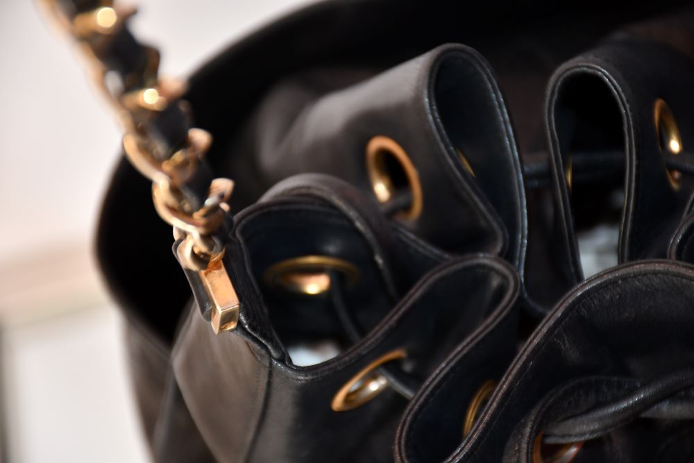 Chanel Gabrielle Black Leather Drawstring Bucket Bag