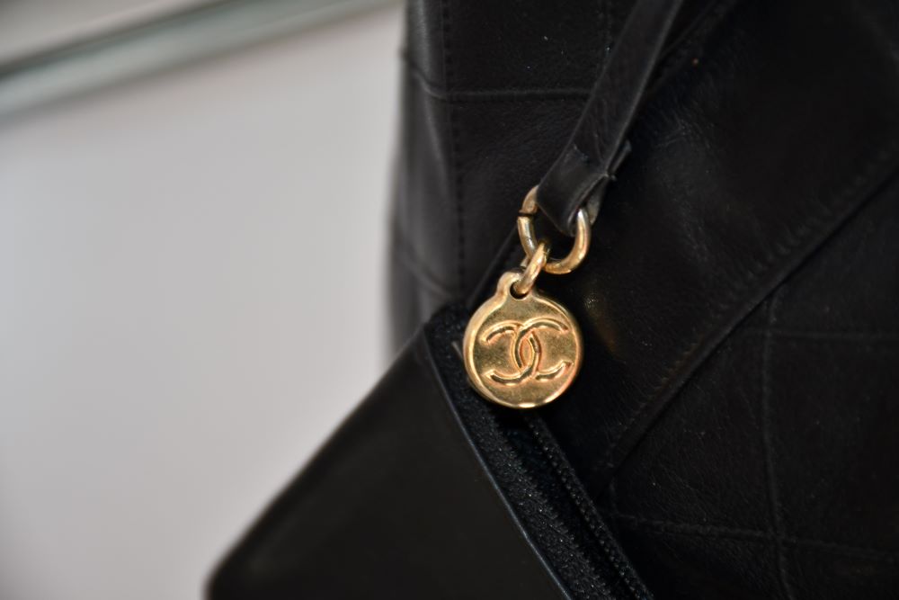Chanel Gabrielle Black Leather Drawstring Bucket Bag