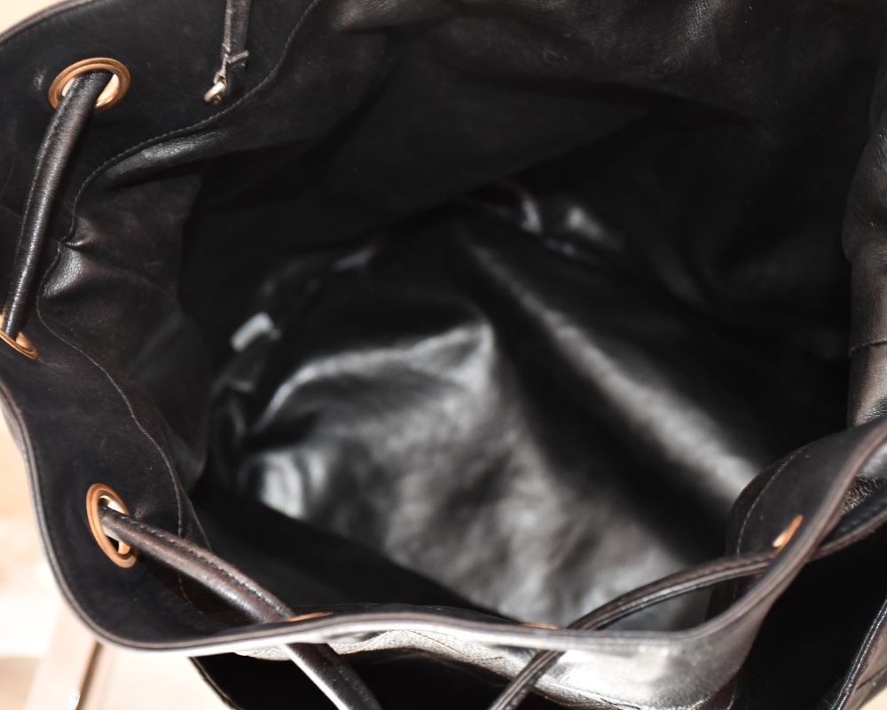 Chanel Gabrielle Black Leather Drawstring Bucket Bag