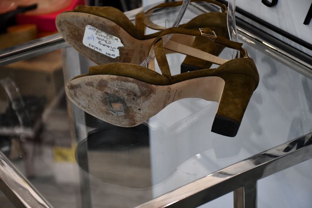 Jimmy Choo Carrie Khaki Suede Sandals (37.5)