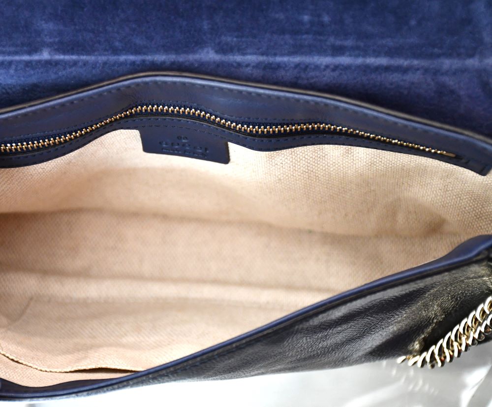 Gucci Soho Long Flap Leather Chain Crossbody Bag
