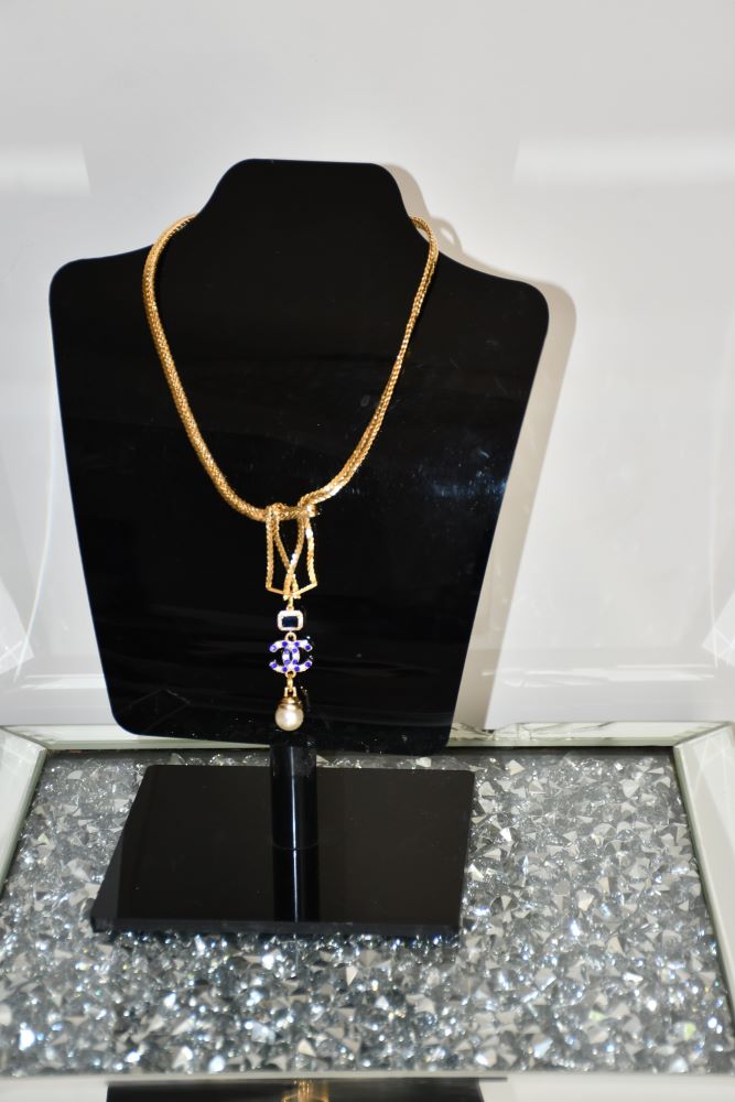 Reworked pre owned Chanel CC Pendant gold tone flat Chain Necklace