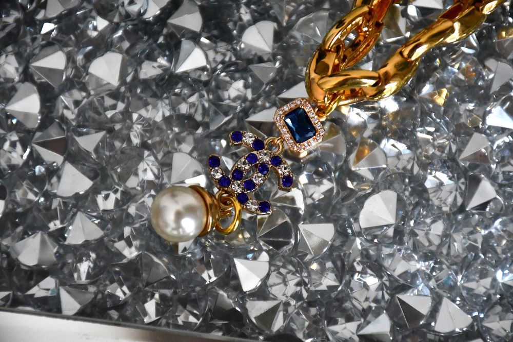preowned Reworked Chanel CC purple Pendant gold tone chain Necklace