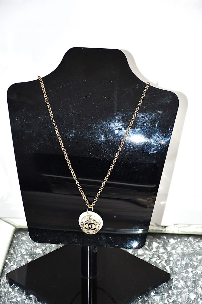 preloved Chanel CC Button reworked on to chain Necklace