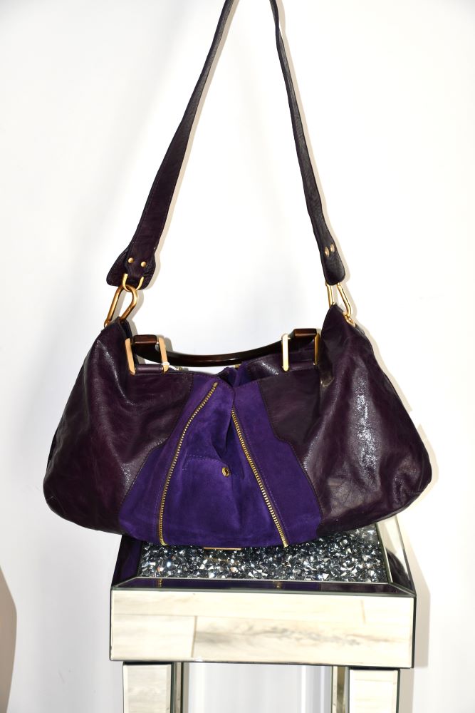 preloved Pre owned Jimmy Choo Purple Large Leather and Suede Hobo Shoulder Bag