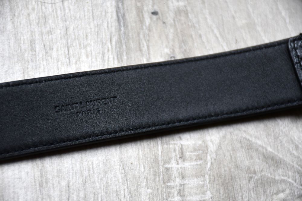 St Laurent Black Leather Crocodile Effect Belt
