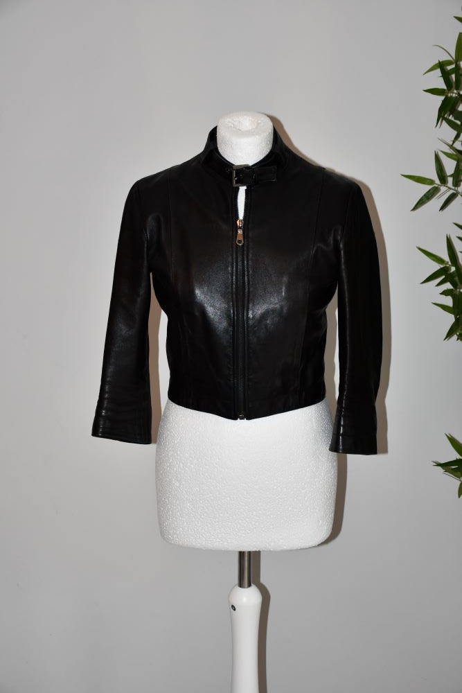 preloved Mulberry fitted Black Leather Crop womens Jacket