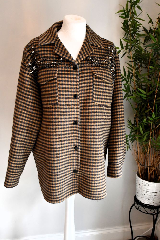 preloved Sandro Paris Check Wool women's beaded jacket