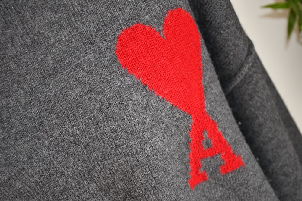 AMI Paris Ami De Coeur Grey Wool Jumper