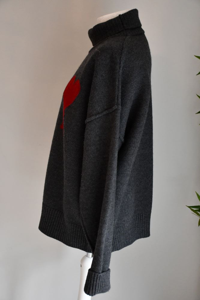 AMI Paris Ami De Coeur Grey Wool Jumper