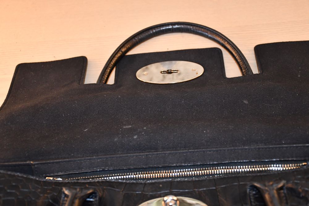Mulberry Bayswater Black Mock Croc Leather Bag
