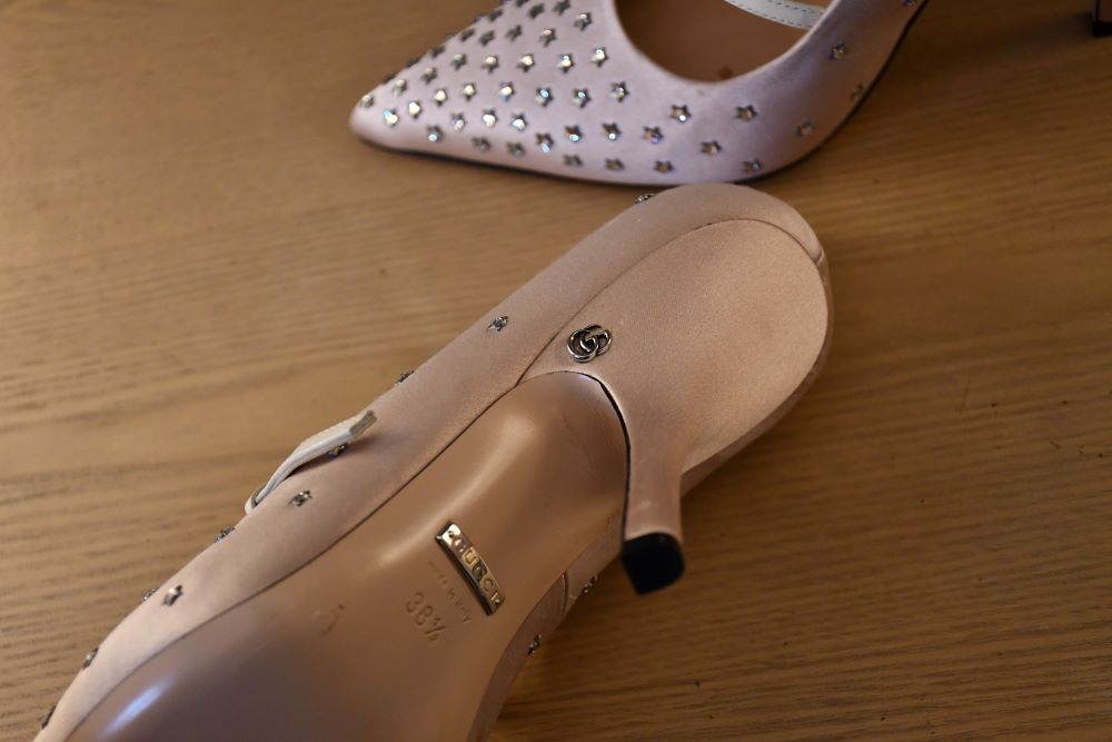 Gucci Double G Logo Satin D’Orsay Shoes (38.5) 5.5 UNWORN