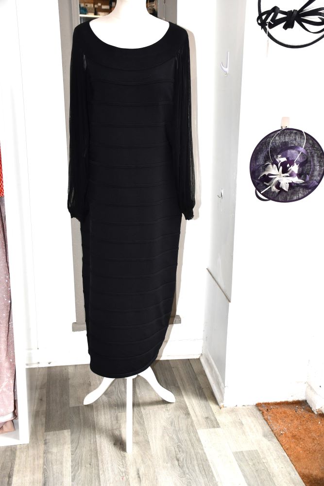preloved Amanda Wakely Black Bodycon Dress sheer sleeves