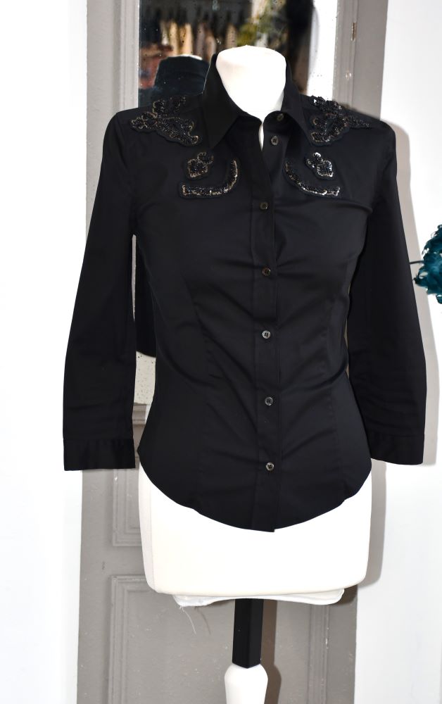 preloved Prada Black Cotton Mix Embellished Blouse