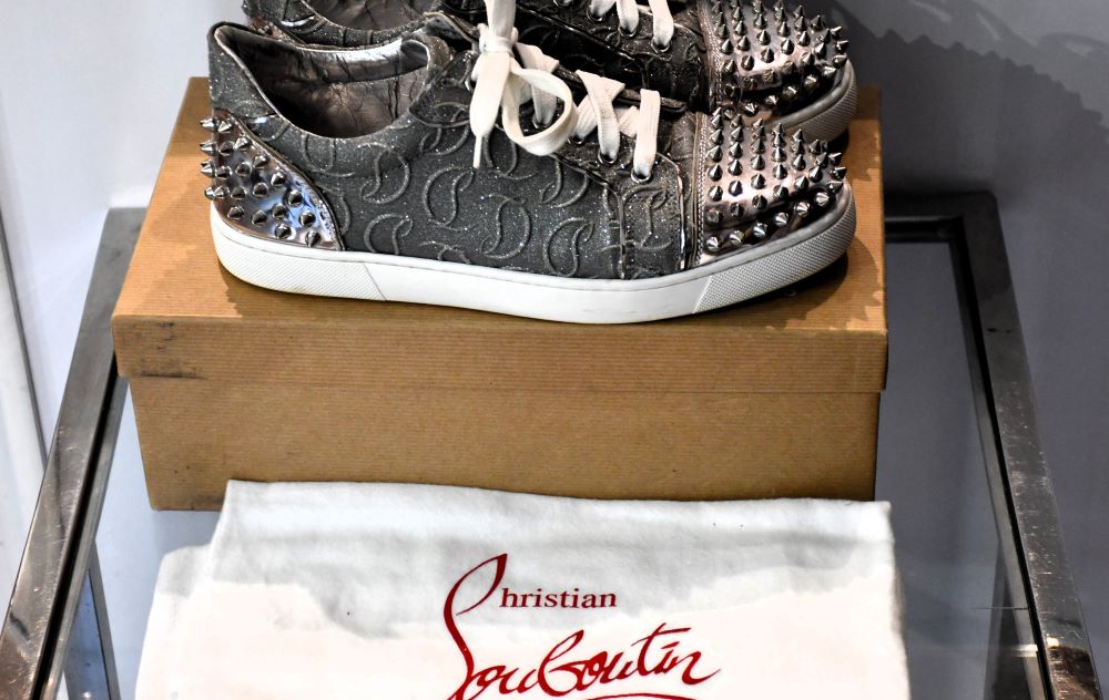 Louboutin Vieira 2 Flat Silver Spike Trainer (7)