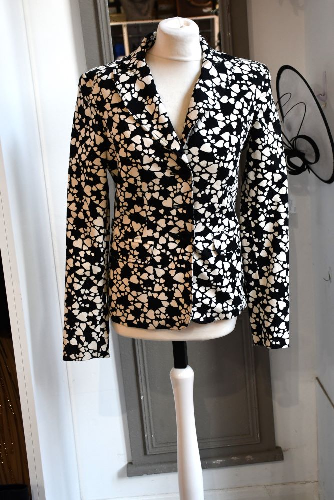 preowned Moschino Black and White Hearts Blazer Jacket